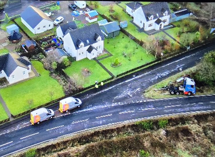 Toward road closed and homes evacuated after lorry crash