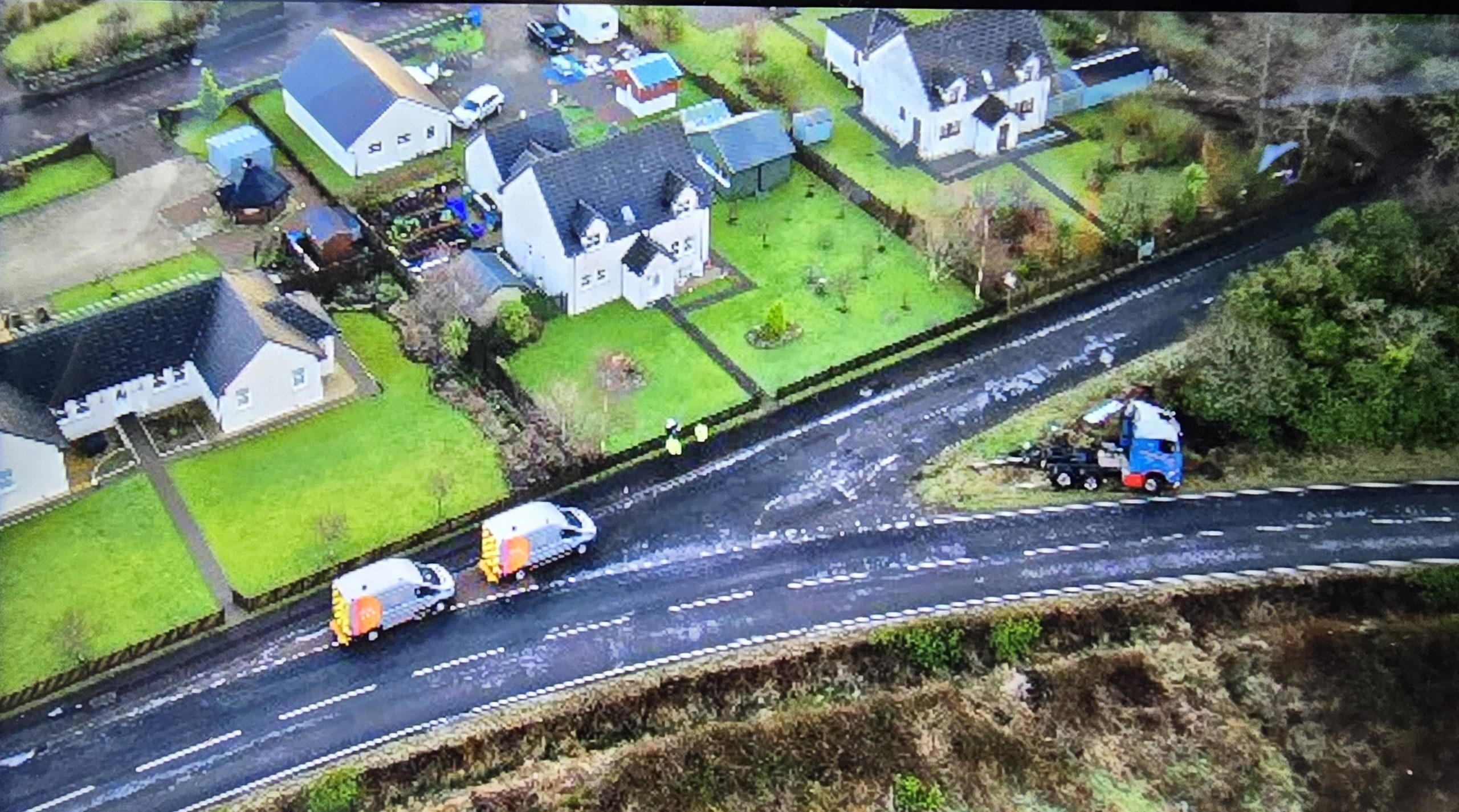 Toward road closed and homes evacuated after lorry crash